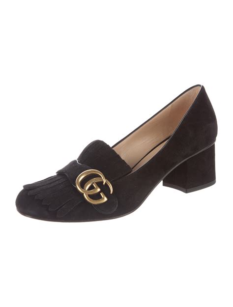 gucci marmont black on black|Gucci Marmont black suede shoes.